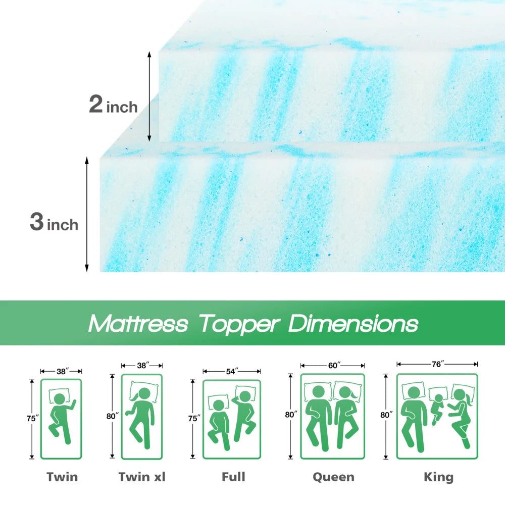 JHK Gel Memory Foam Mattress Topper
