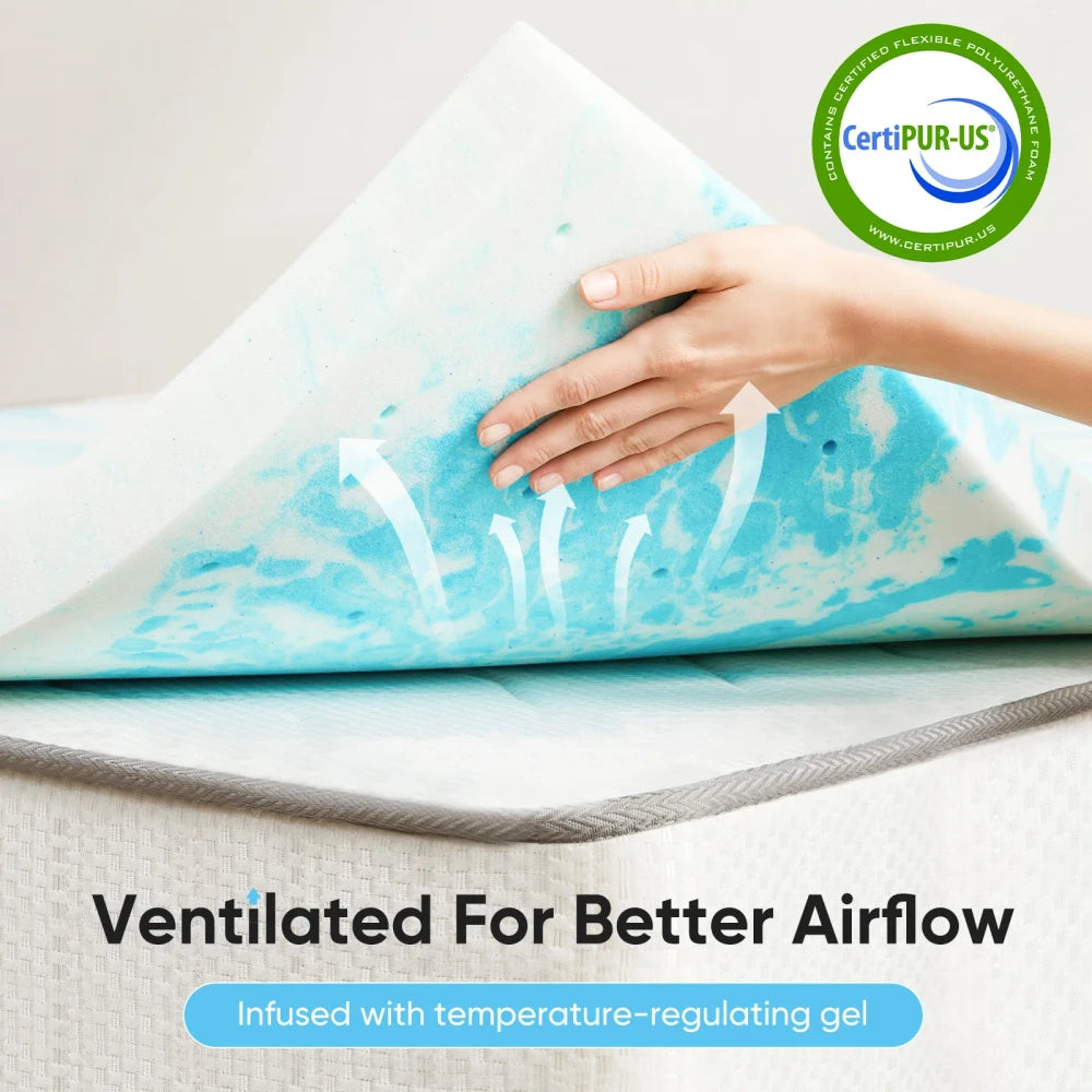 JHK Gel Memory Foam Mattress Topper